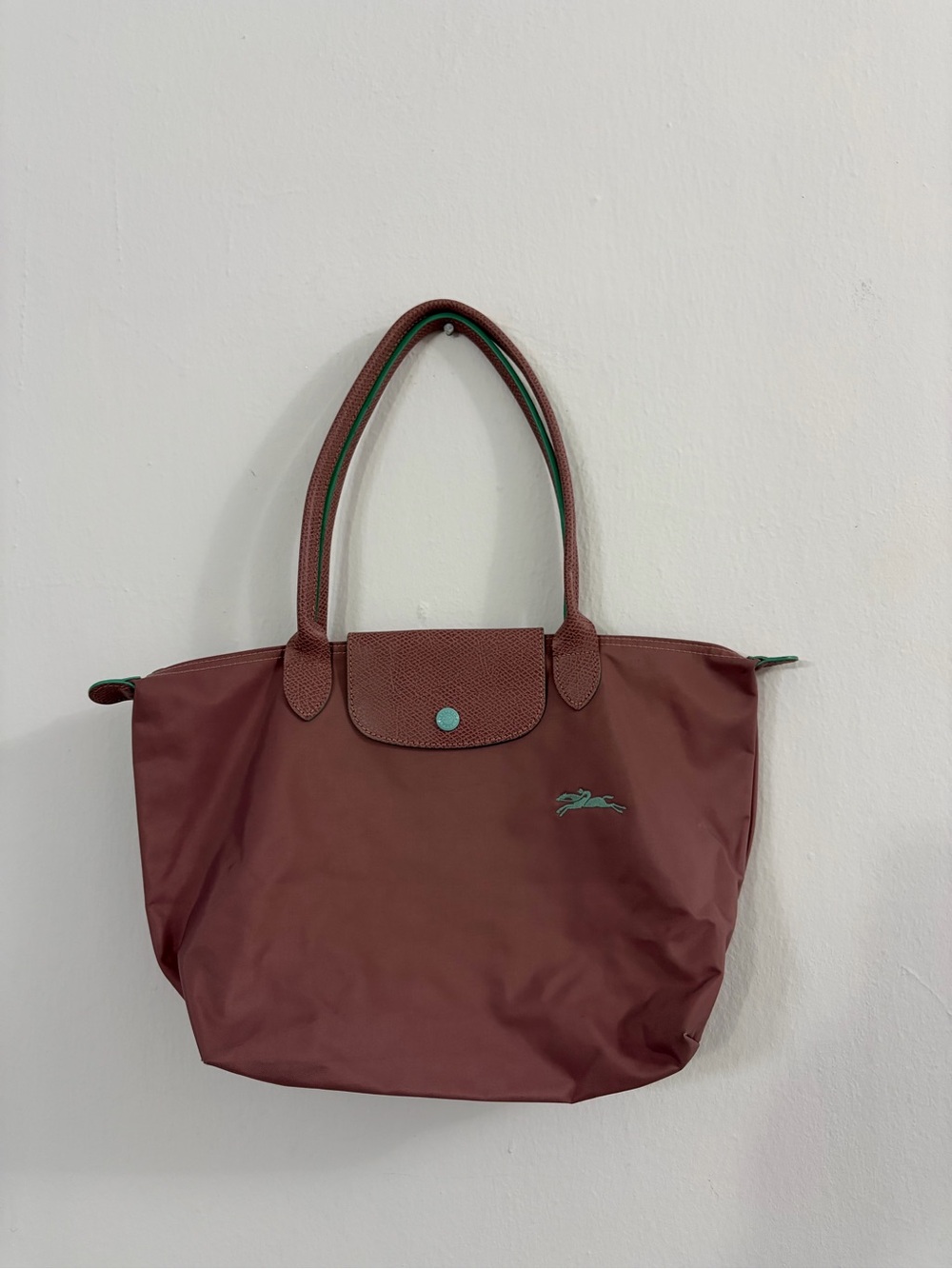 Longchamp Le Pliage Club Medium Tote Bag Antique Pink Purple Aqua Teal Trim L260